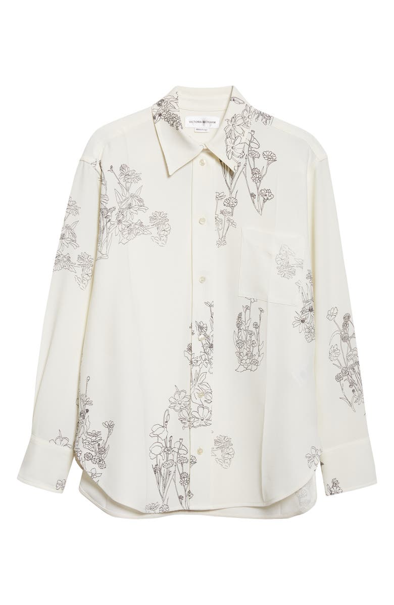 Victoria Beckham Floral Print Sable Cady Button-Up Shirt, Main, color, Off White Black