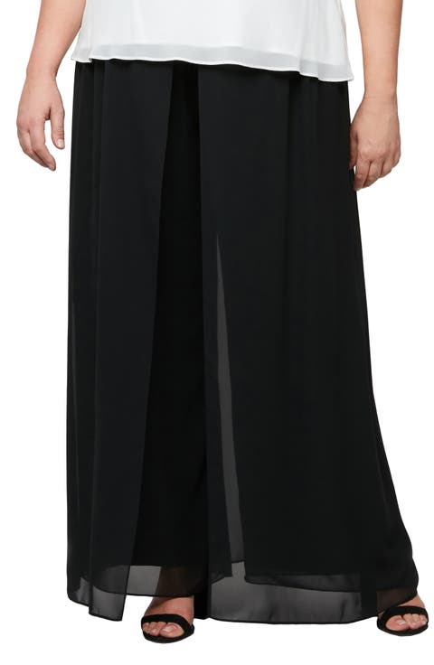 Wide Leg Pants with Mesh Skirt Overlay (Plus)