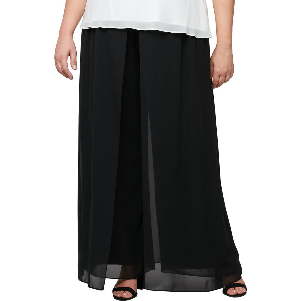 Alex Evenings Wide Leg Pants With Mesh Skirt Overlay