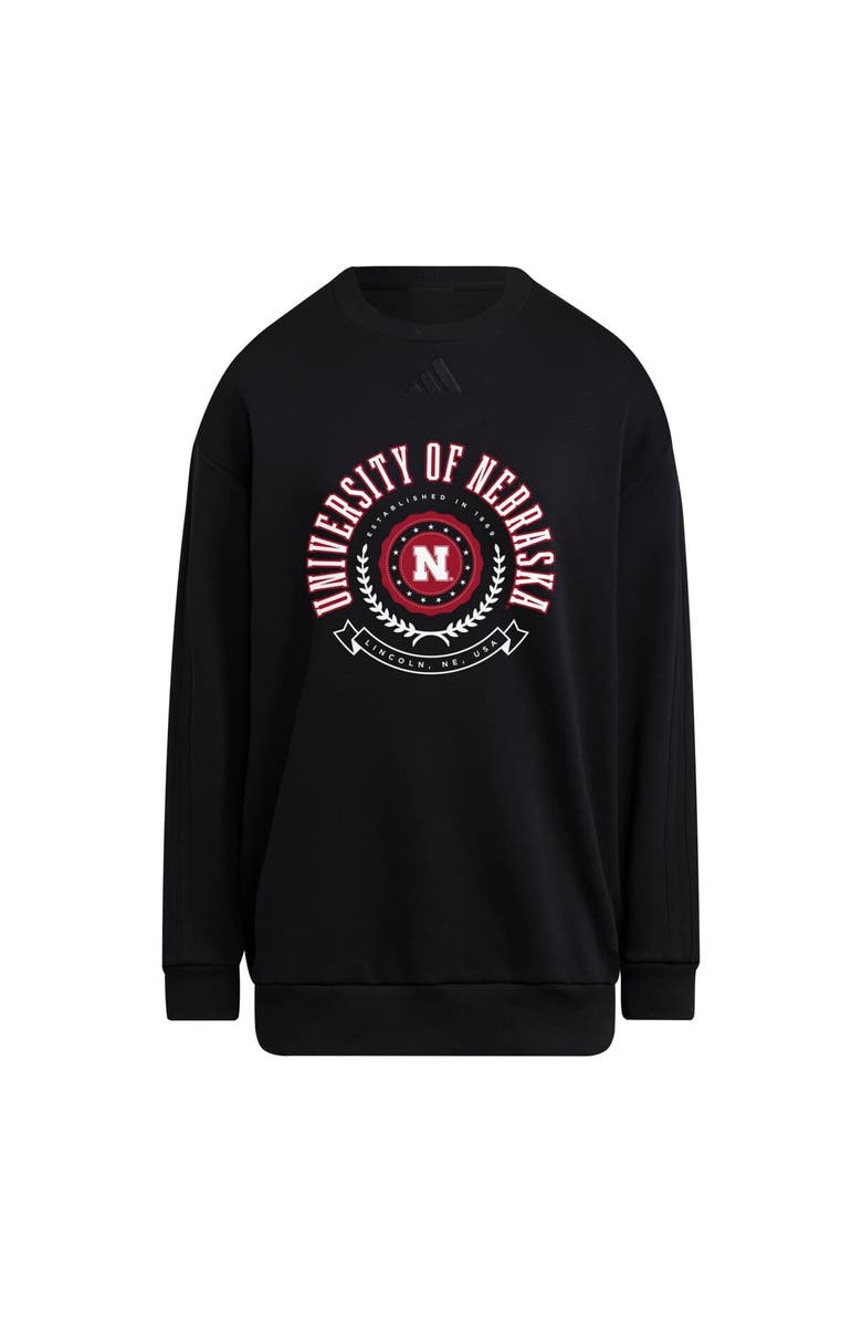adidas Women's adidas Black Nebraska Huskers Oversized Crewneck Pullover, Alternate, color, Black