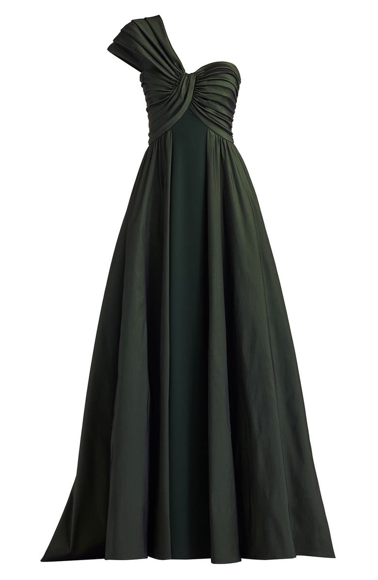 Tadashi Shoji One-Shoulder Taffeta Gown, Alternate, color, Dark Forest