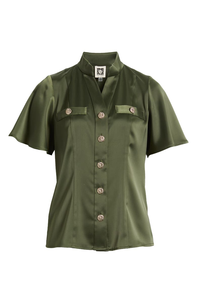 Anne Klein High Neck Short Sleeve Button-Up Shirt, Alternate, color, 