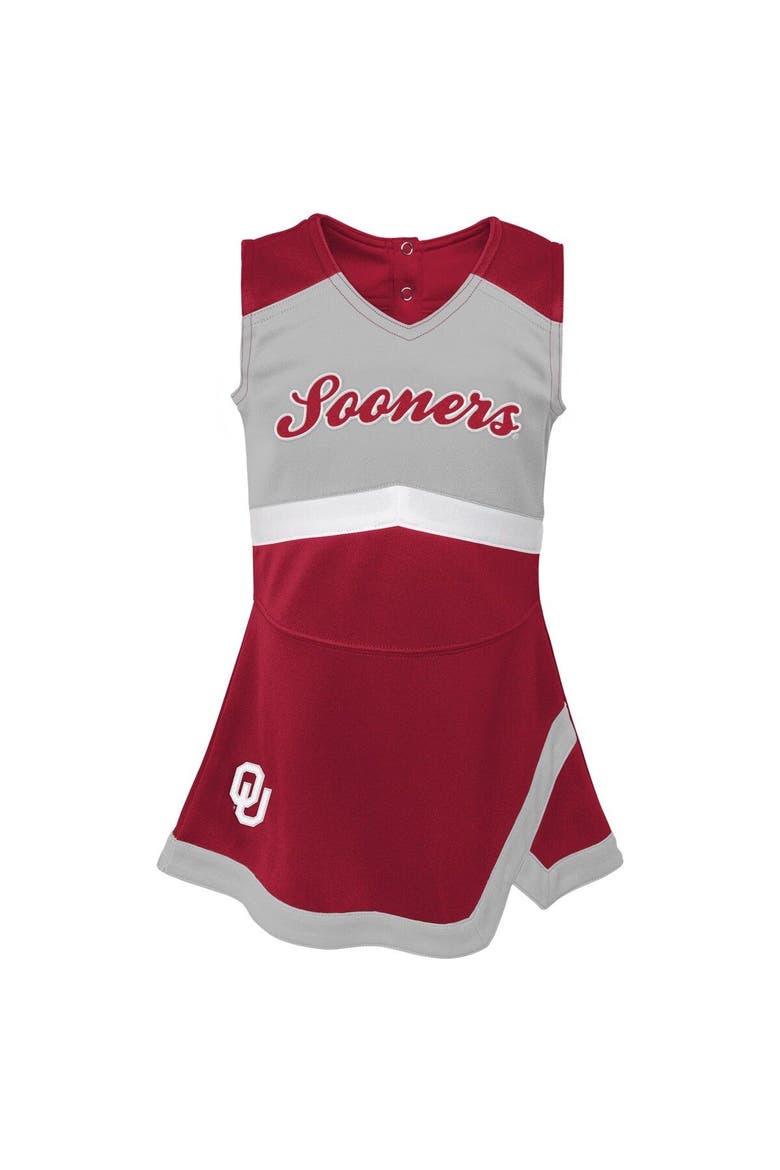 Girls Toddler Crimson/Gray Oklahoma Sooners Two-Piece Cheer Captain Jumper Dress & Bloomers Set, Alternate, color, Crimson