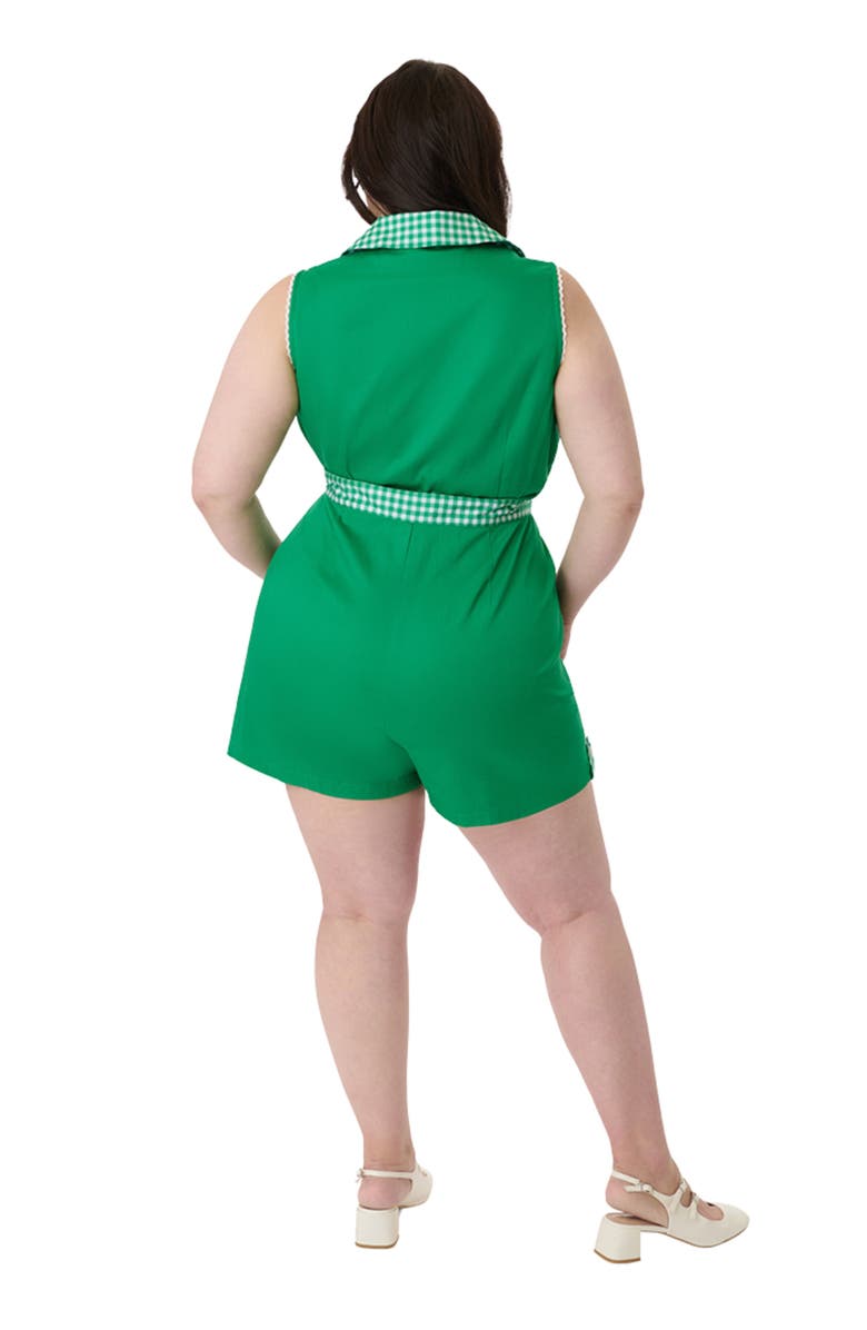 Unique Vintage Plus Size Collared Sleeveless Shelby Romper, Alternate, color, Green