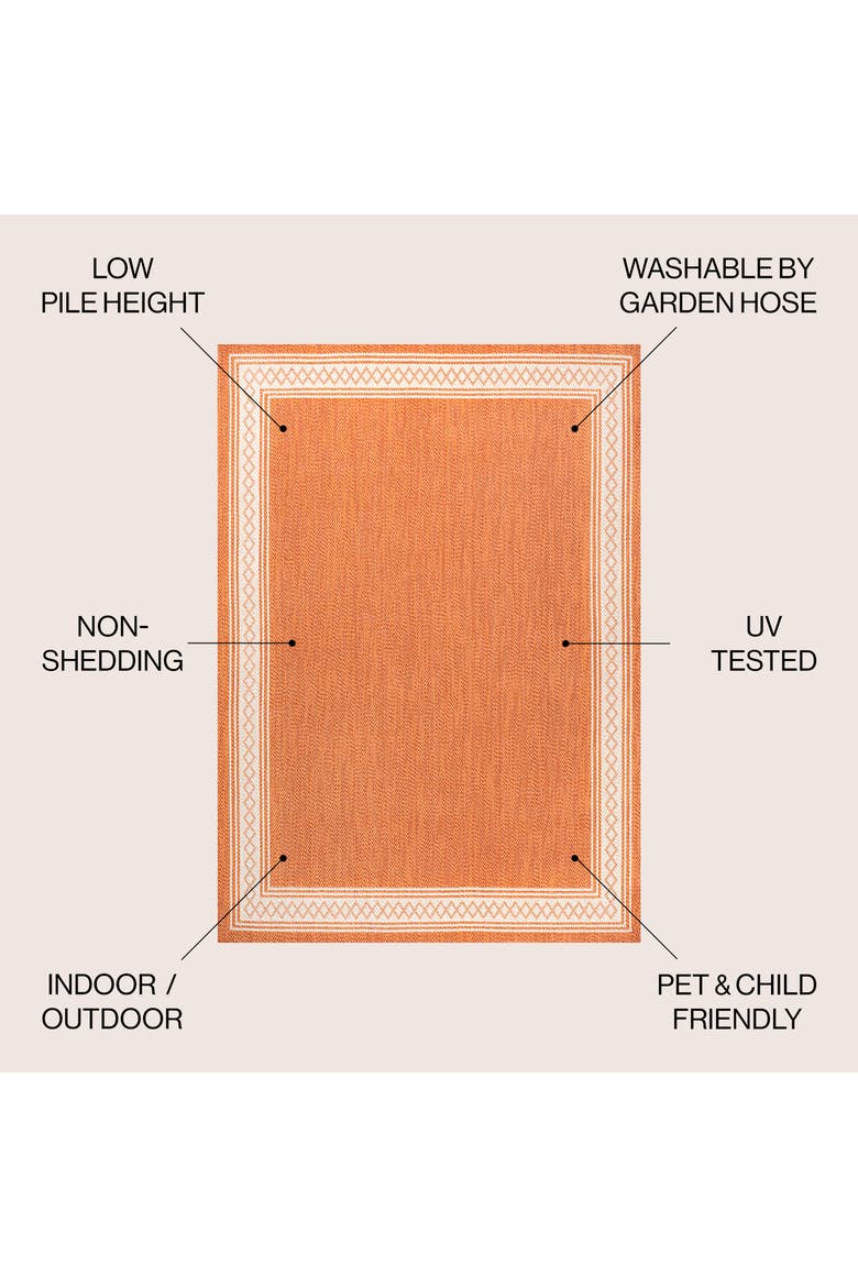 Lucia Classic Diamond Border Indoor/Outdoor Area Rug, Alternate, color, Orange/Cream