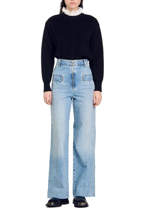Sandro Oslo High Waist Cotton Denim Jeans In Blue Jean