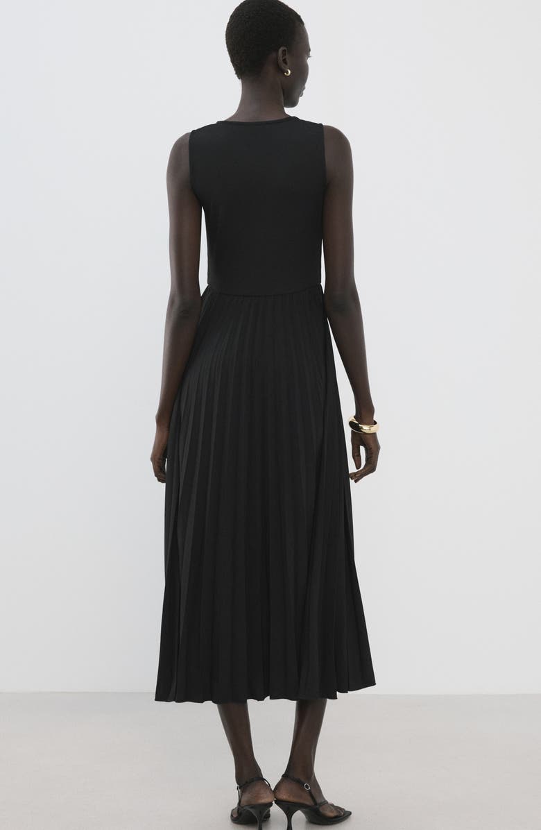 MANGO Belted Pleated Sleeveless Midi Dress, Alternate, color, Black