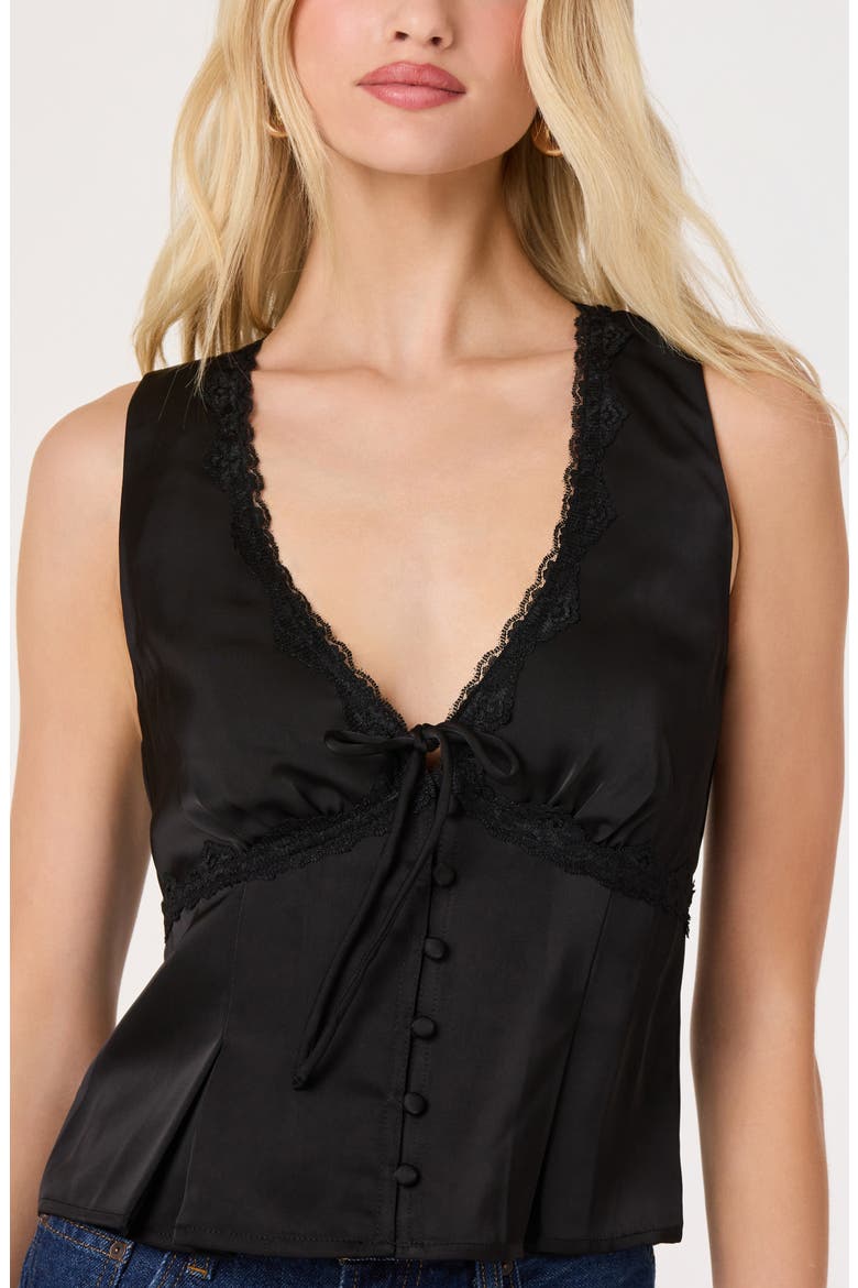 Myrna Lace-Trimmed Satin Top, Alternate, color, BLACK
