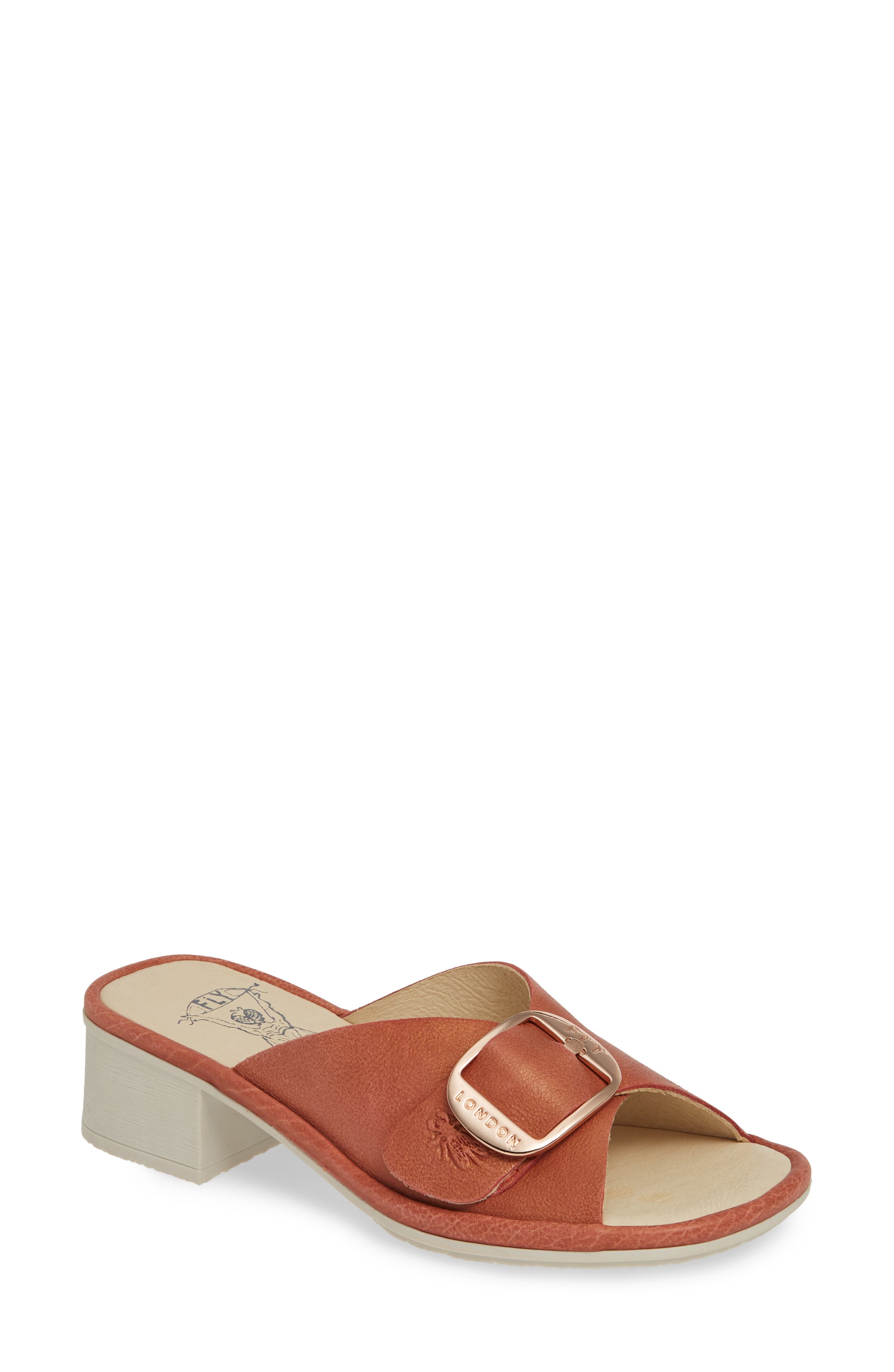 Elax Slide Sandal, Main, color, RASPBERRY JANEDA LEATHER
