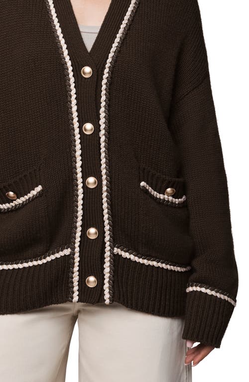 Splendid Crooklyn Brainded Trim Cardigan In Brown