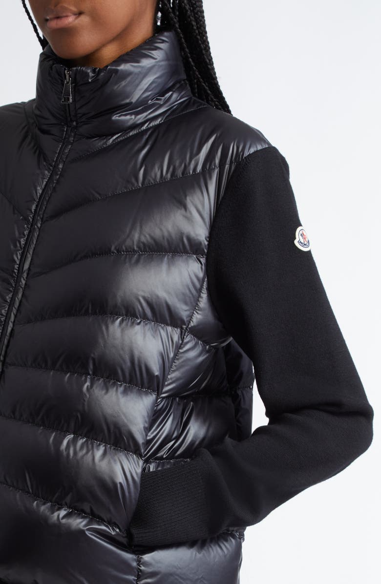 Moncler Wool Knit & Down Cardigan, Alternate, color, Black