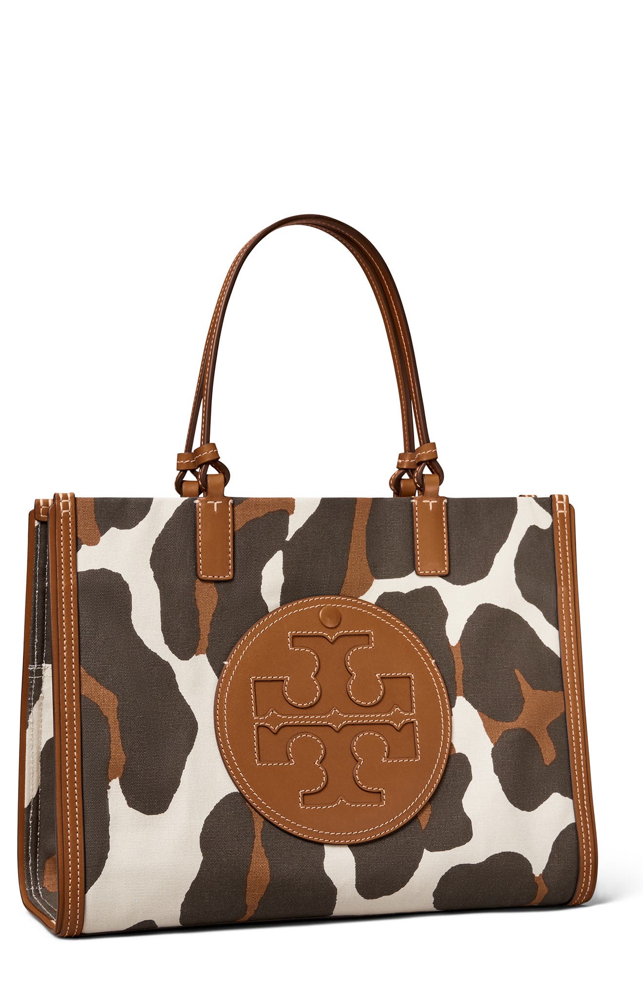 Tory Burch Ella Small Leopard Canvas Tote, Alternate, color, 