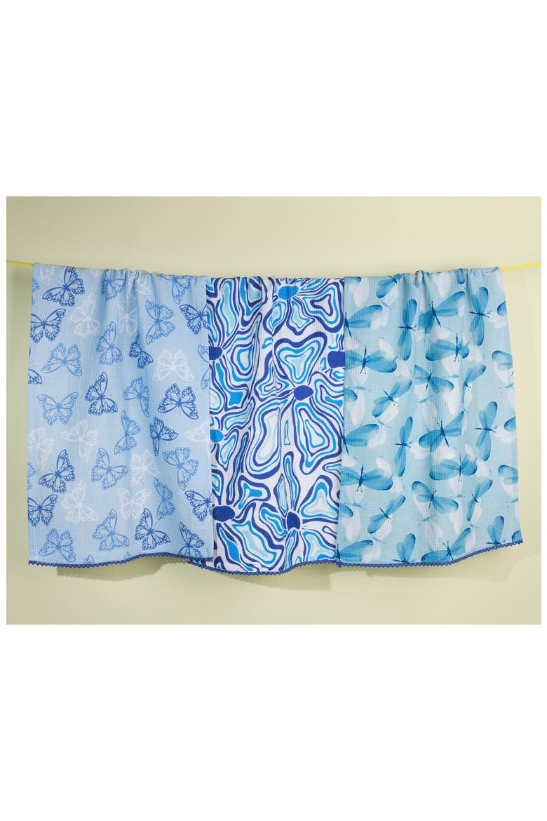 Azure Dreams Set of 3 Cotton Waffle Kitchen Towels, Alternate, color, SHADES OF BLUE / WHITE