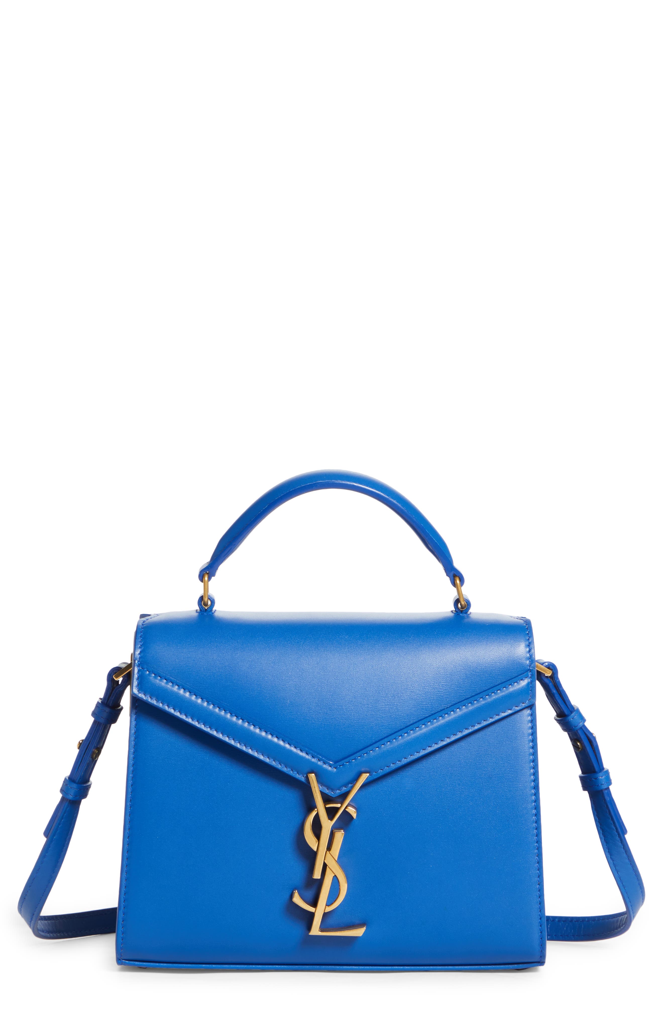 Mini Cassandra Leather Top Handle Bag, Main, color, BLEU MAJORELLE