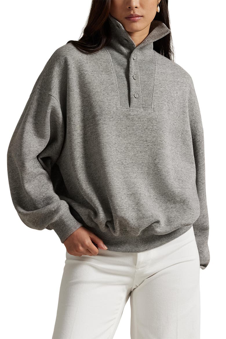 Rib Trim Mock Neck Pullover, Main, color, DARK VINTAGE HEATHER