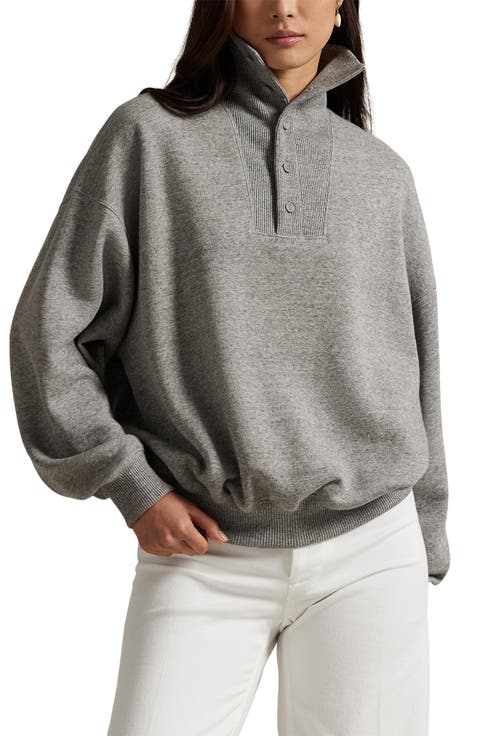 Rib Trim Mock Neck Pullover