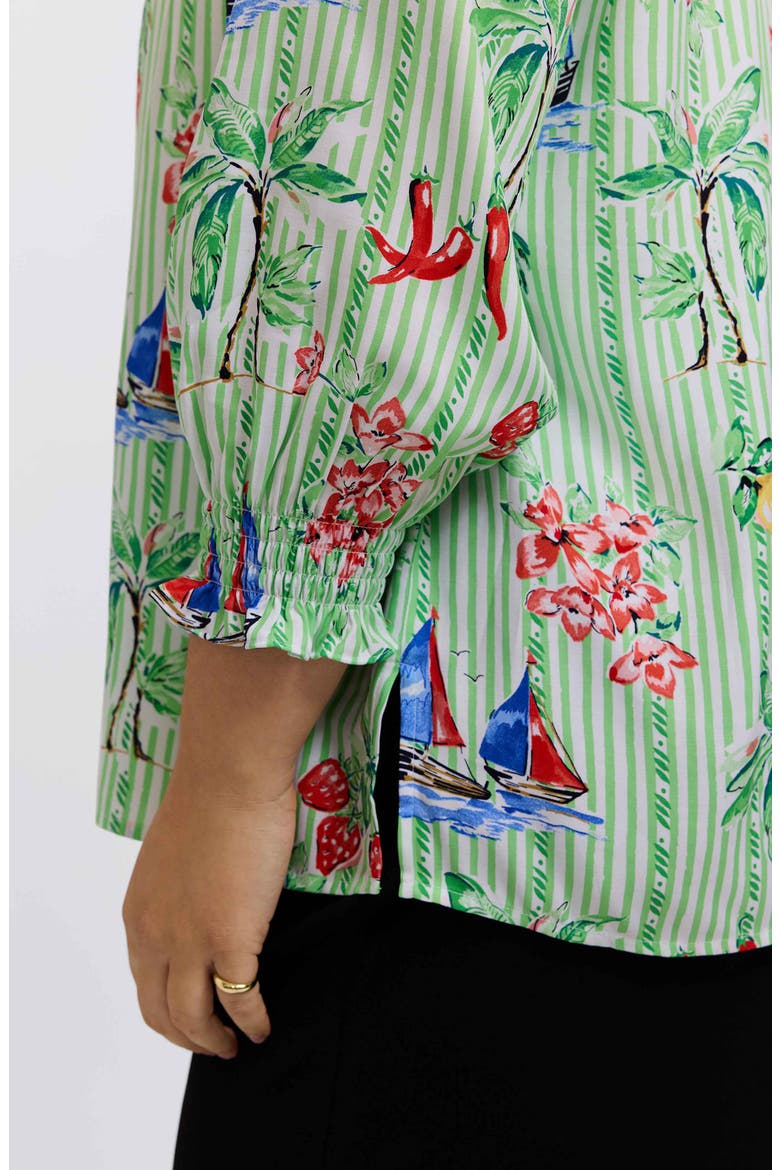Alicia Resort Stripe Popover Top, Alternate, color, GREEN MULTI