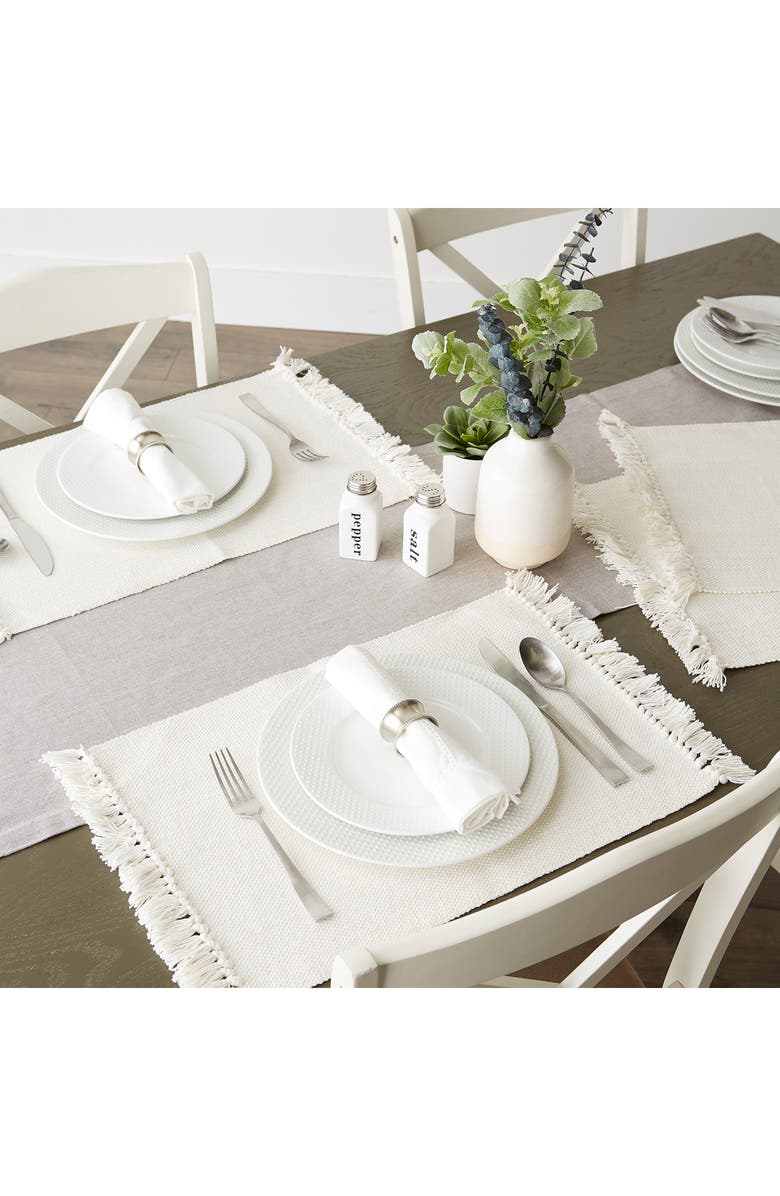 Design Imports Variegated Fringe Set of 4 Placemats, Alternate, color, Ivory