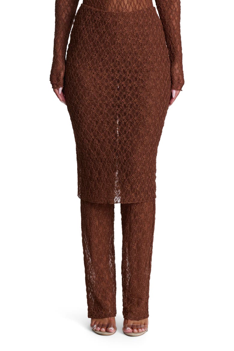 Stretch Lace Skirted Pants, Main, color, BROWN SUGAR