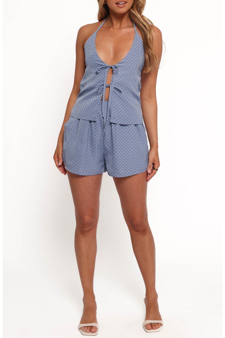 Beau Tie Front Halter Top & Shorts Set, Main, color, BLUE DOT