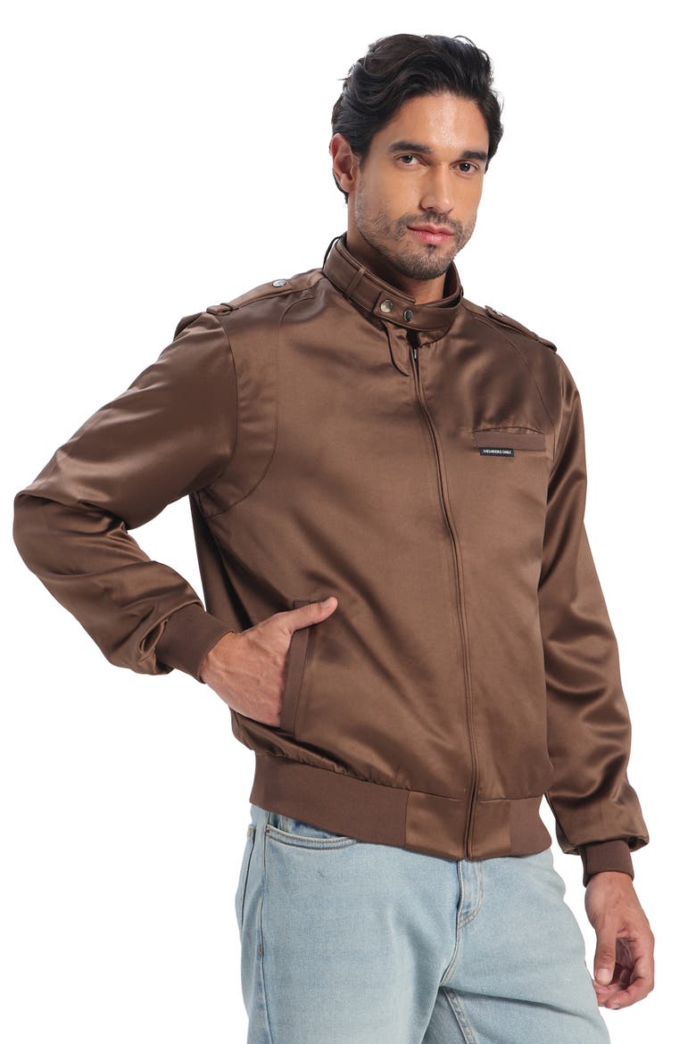 Men's Classic Satin Iconic Racer Jacket, Alternate, color, Brown