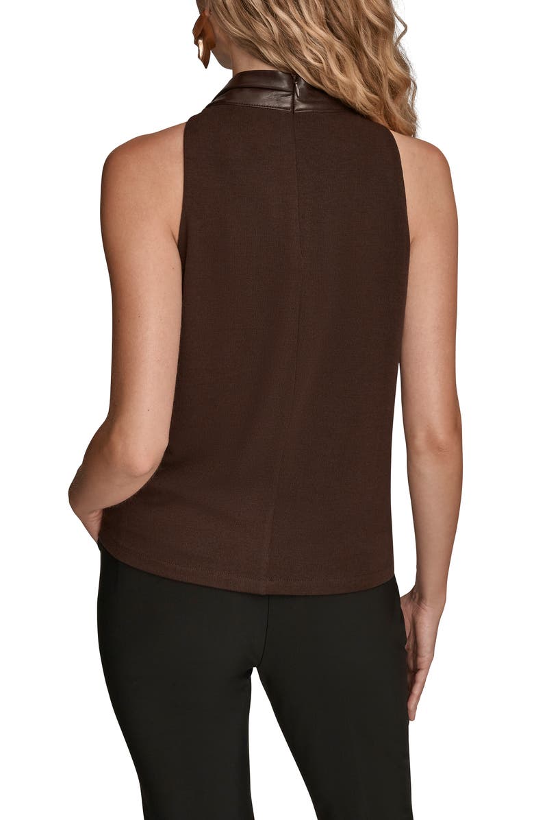 Donna Karan New York Sleeveless Faux Leather & Knit Mixed Media Top, Alternate, color, Chocolate Plum