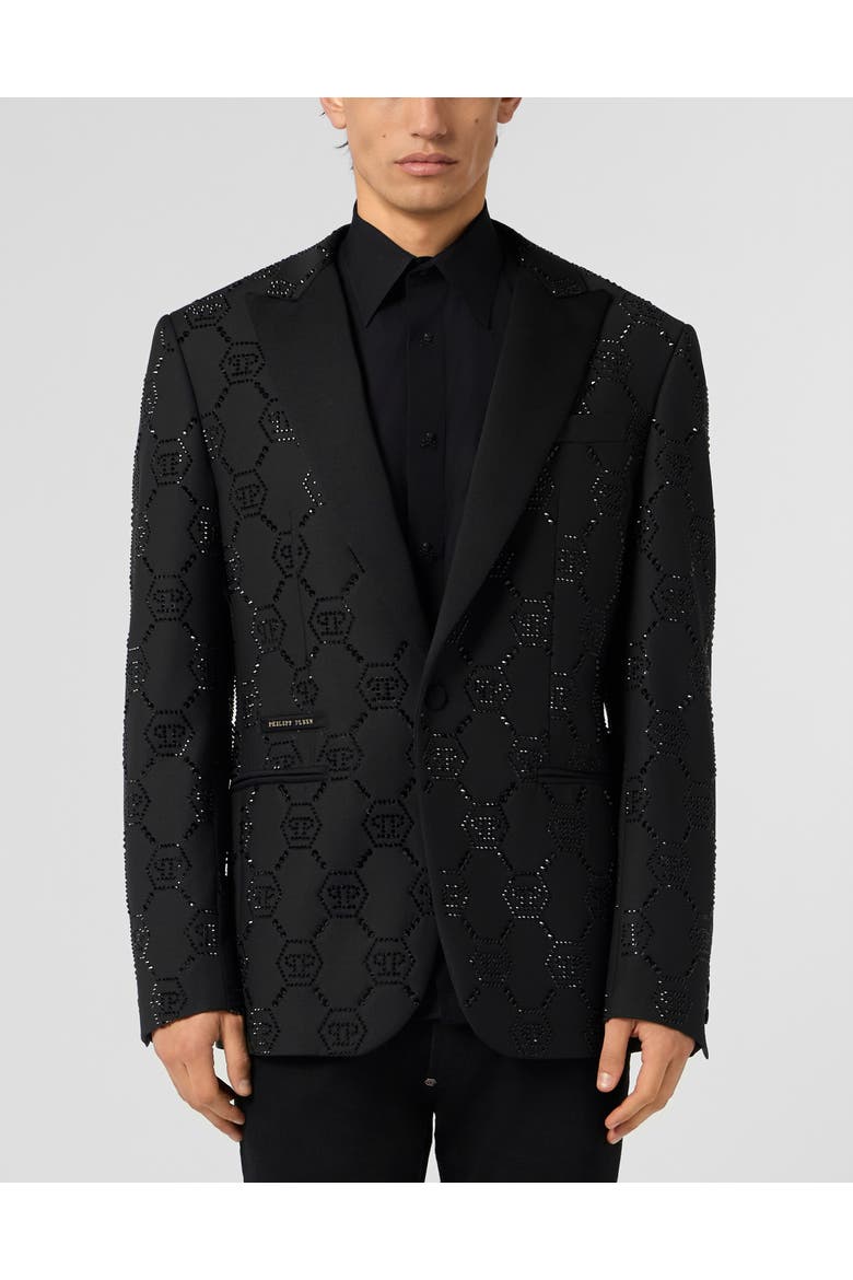 Wool Blazer With Stin Details Monogram Men, Main, color, black/black