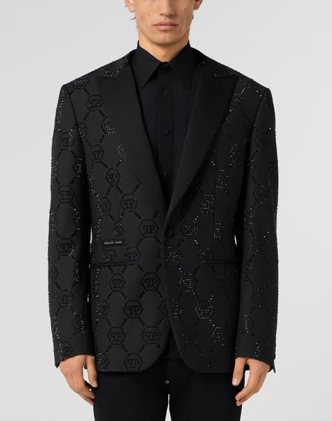 Wool Blazer With Stin Details Monogram Men