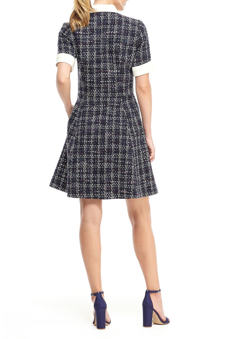 Leslie Bouclé Tweed Button Front Fit & Flare Dress, Alternate, color, CREAM/ NAVY