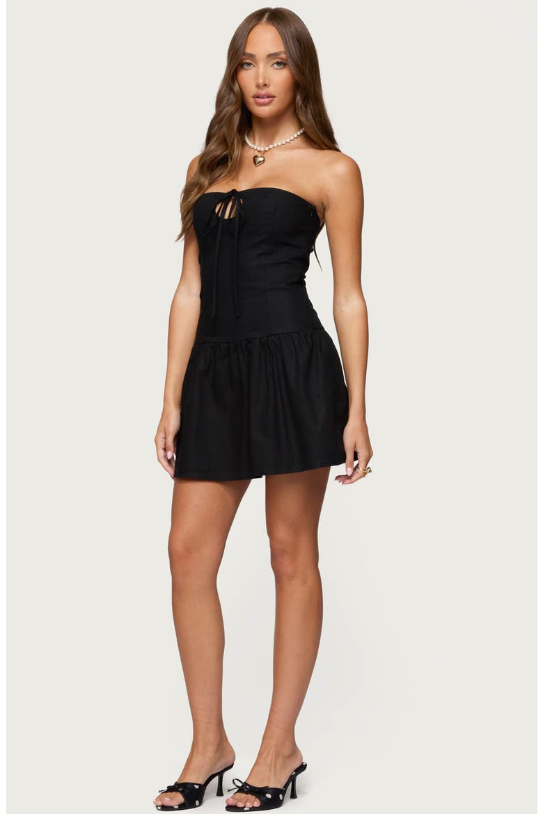 Cecelie Linen Blend Strapless Minidress, Alternate, color, BLACK