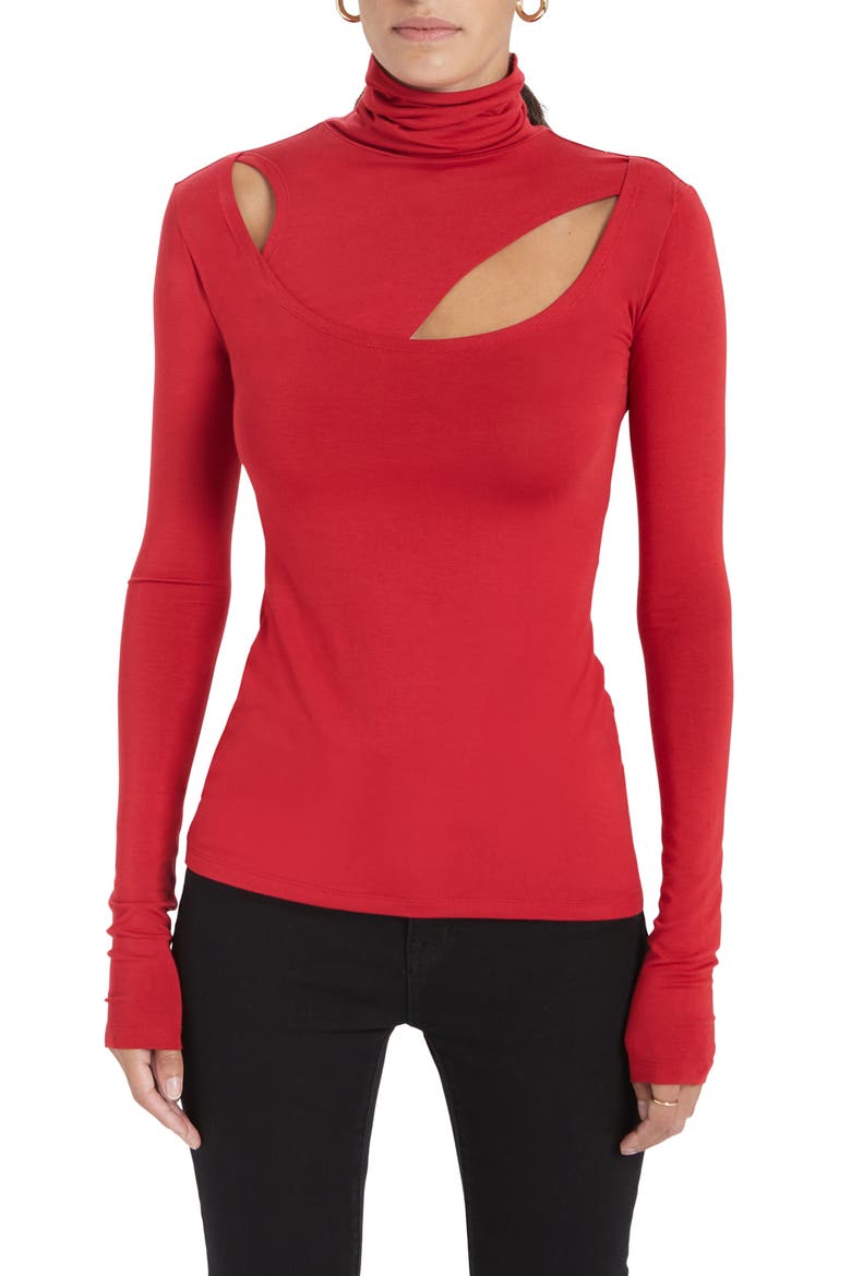 Dahlia Jersey Turtleneck Top, Main, color, RED
