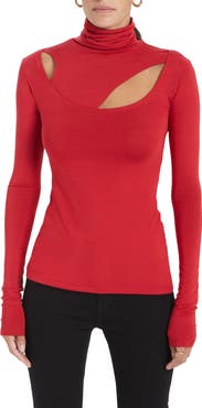 Marcella Dahlia Jersey Turtleneck Top