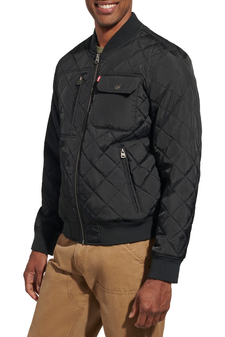 Quilted Nylon Bomber Jacket, Alternate, color, BLACK