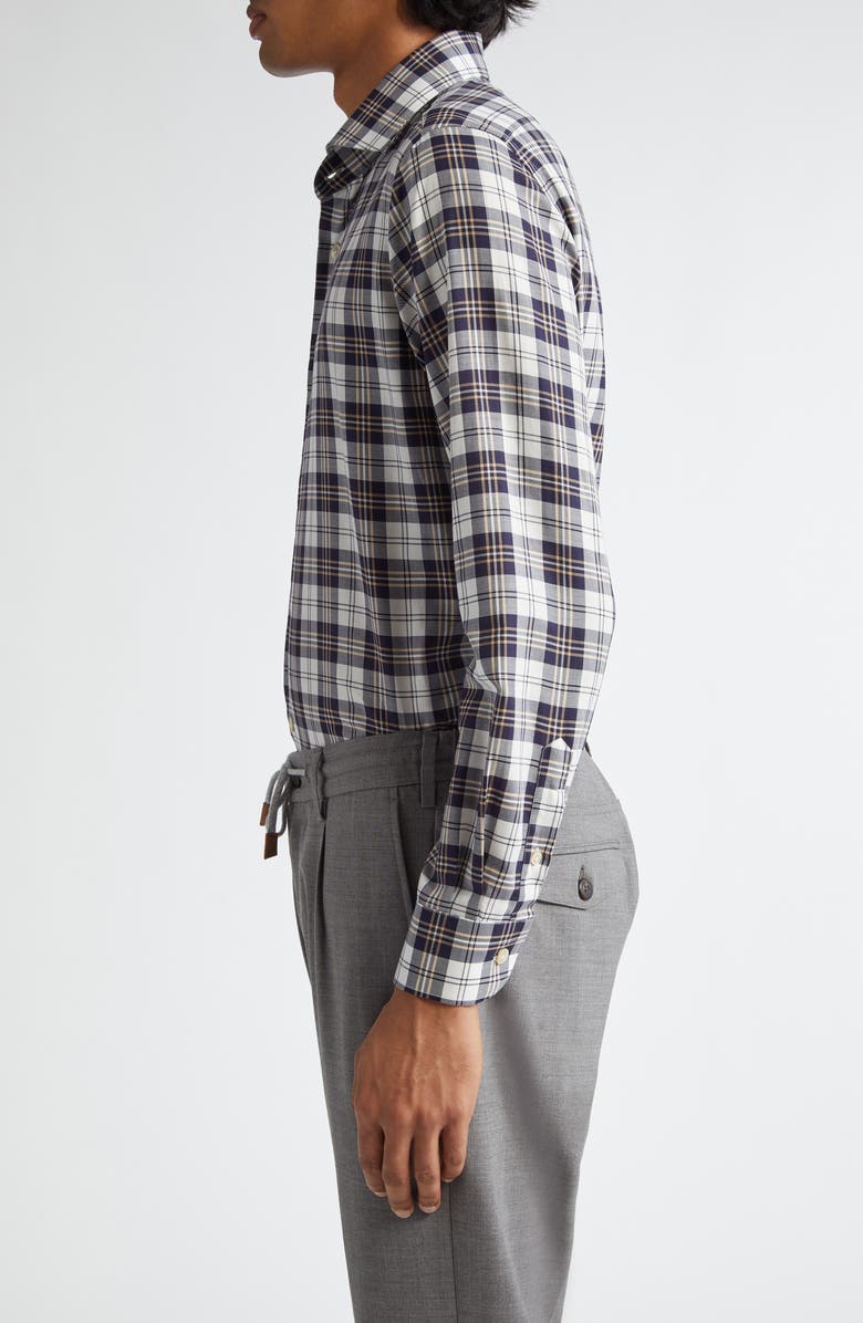 Eleventy Plaid Cotton Button-Up Shirt, Alternate, color, Blue, Sand