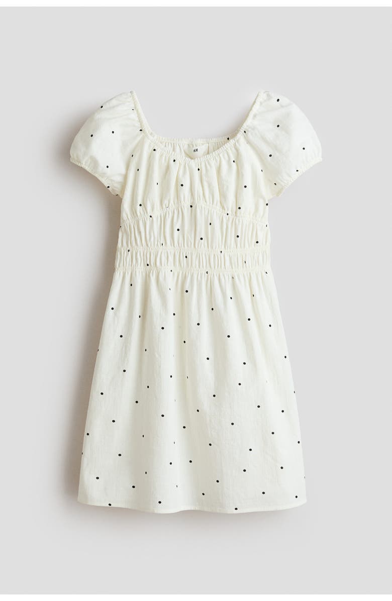 H&M Puff-sleeved Cotton Dress, Main, color, White/Dotted