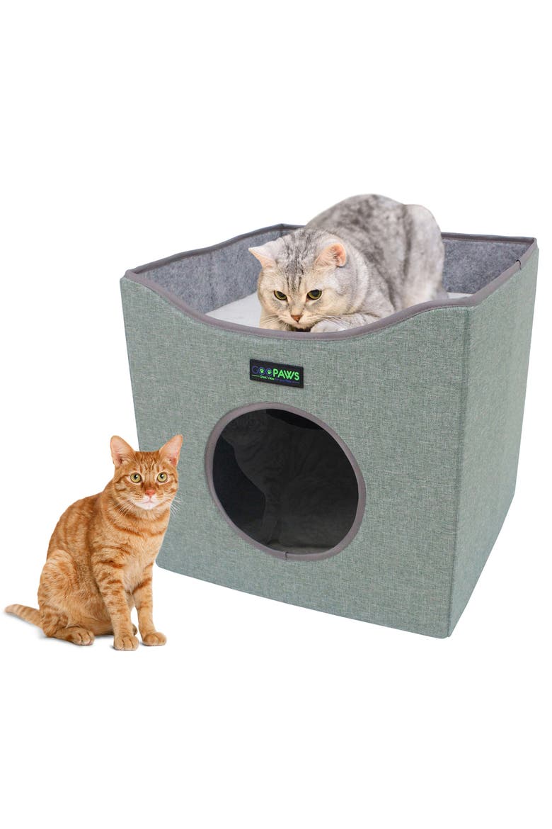 Foldable Cat Condo Sage Green Cube House, Alternate, color, Green
