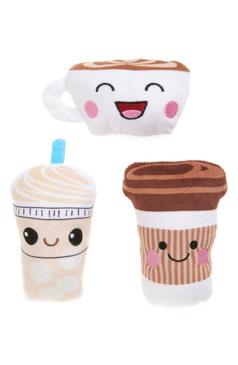 3-Piece Coffee Plush Squeaker Dog Toy Set