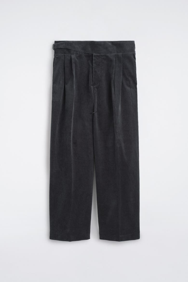 Belt-detail Corduroy Relaxed-fit Wide-leg Pants, Alternate, color, CHARCOAL