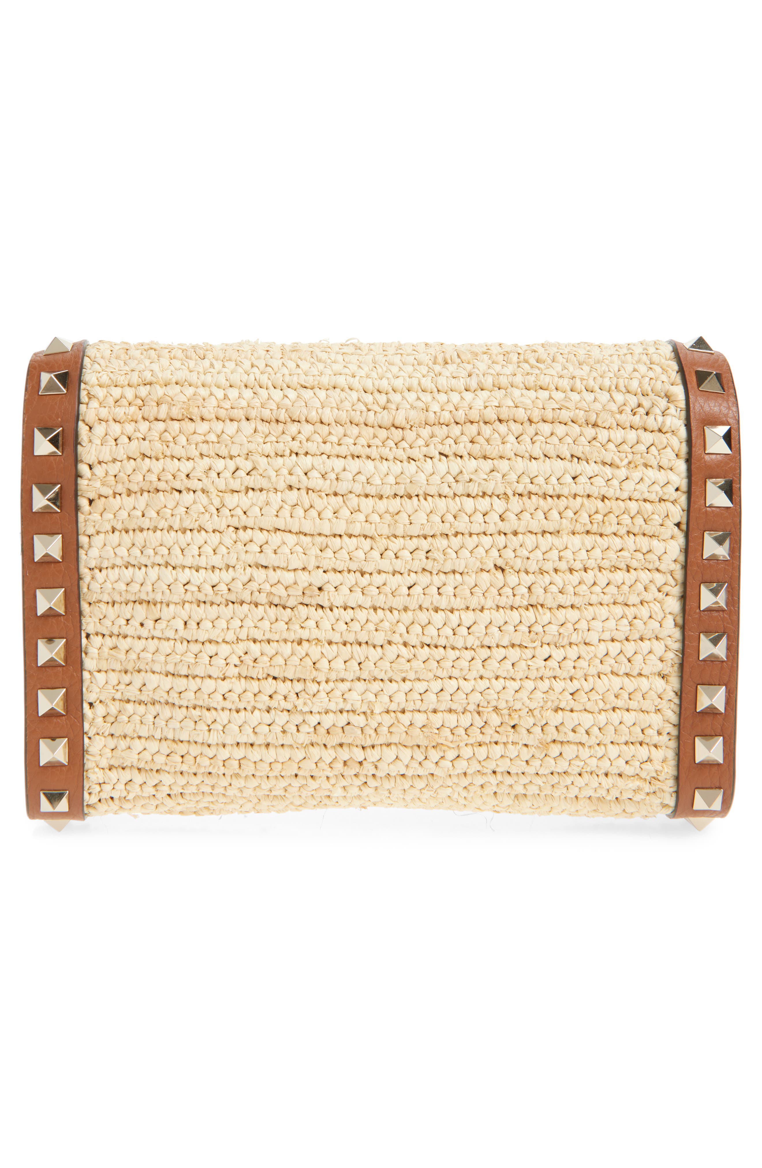 Valentino Garavani Mini Rockstud Raffia Crochet Shoulder Bag, Alternate, color, Natural