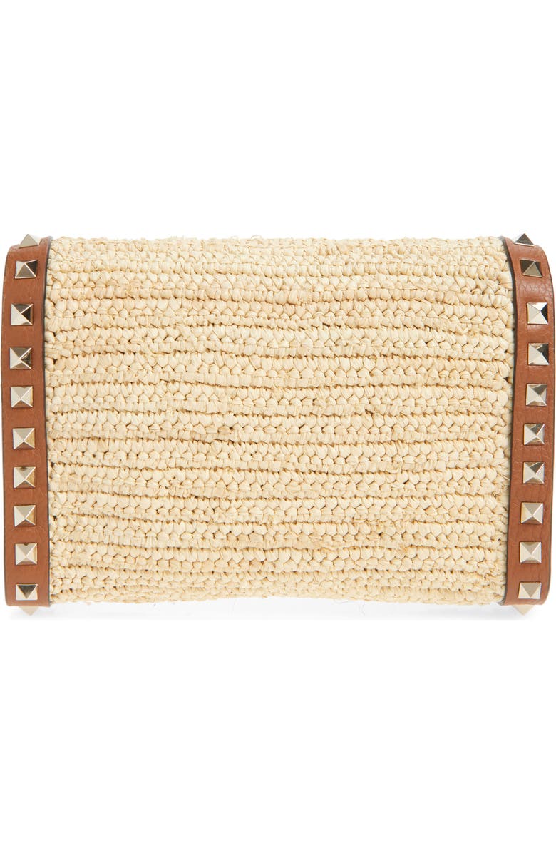 Valentino Garavani Mini Rockstud Raffia Crochet Shoulder Bag, Alternate, color, Natural
