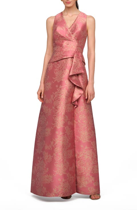 Rhianna Metallic Floral Jacquard Sleeveless Gown