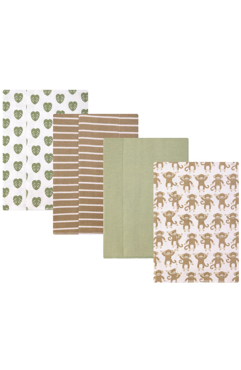 Hudson Baby 4Pk Cotton-Poly Flannel Burp Cloths, Main, color, Monkey