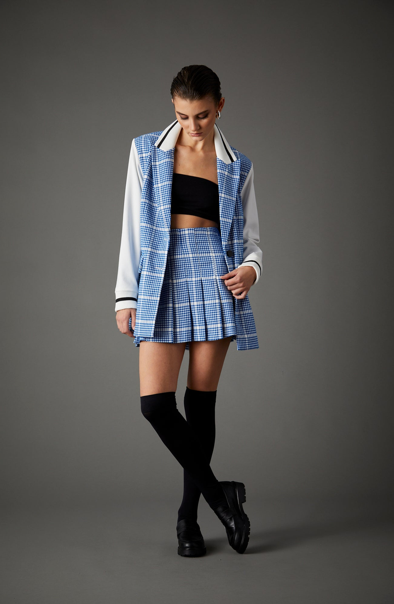 BLUE REVIVAL Varsity Blazer Santorini Blue Houndstooth, Alternate, color, Santorini Blue Houndstooth