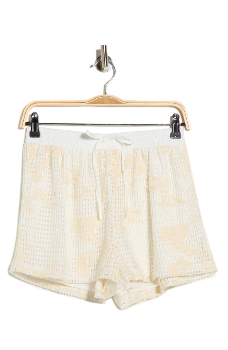 Lush Floral Embroidered Mesh Shorts, Main, color, Cream Crochet