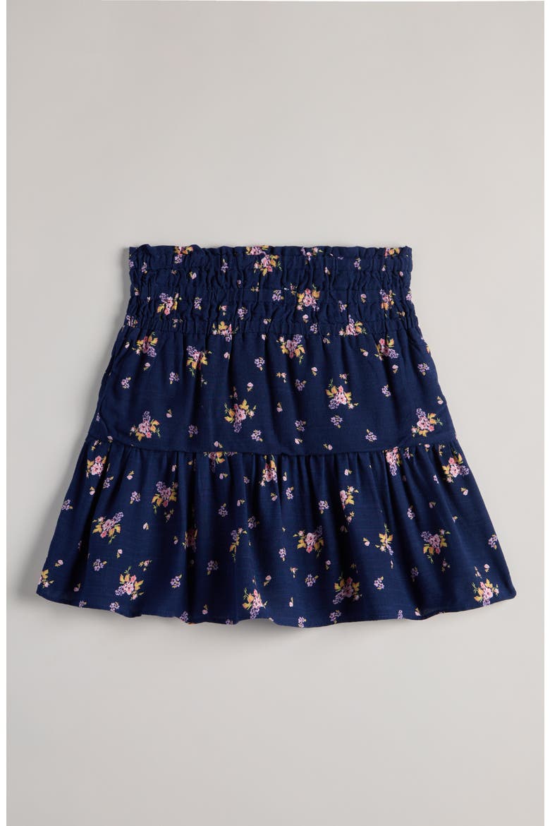 Kids' Ruffle Tiered Skirt, Alternate, color, NAVY DENIM FIELD FLOWERS