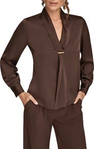 Donna Karan New York Tie Neck Satin Shirt