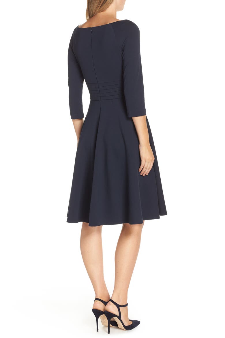 Pleated Waist Fit & Flare Dress, Alternate, color, NAVY
