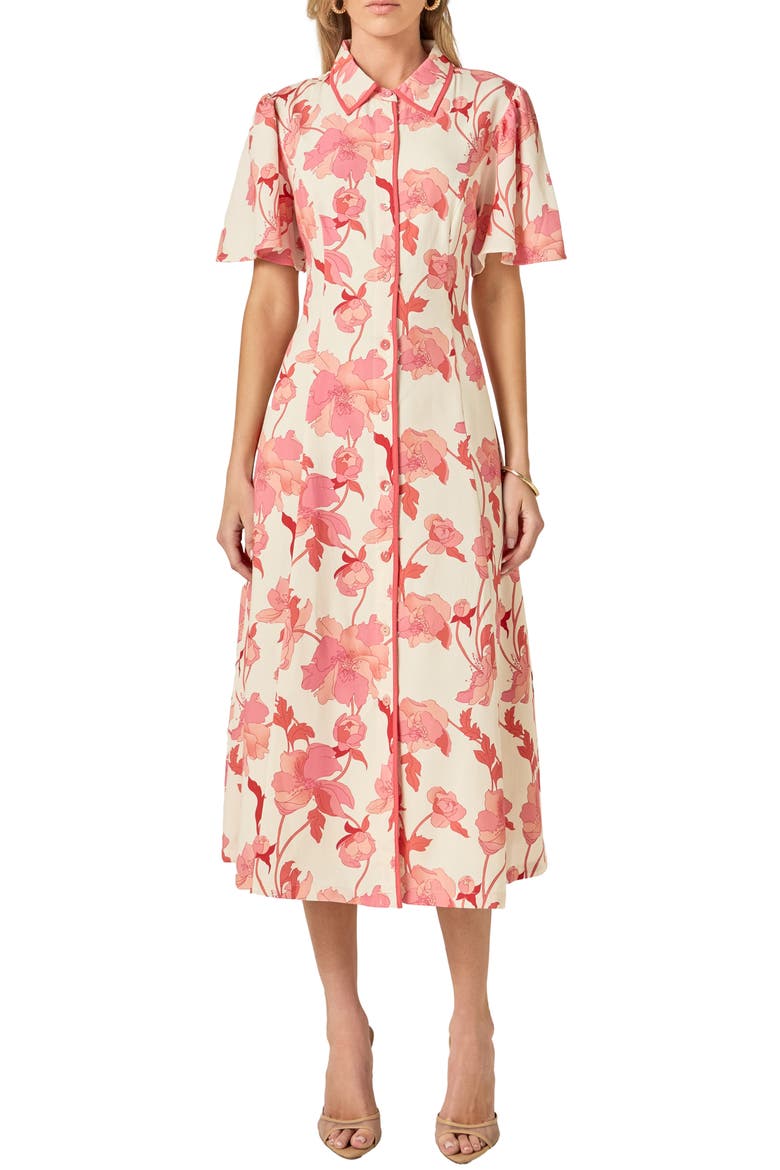 Print Midi Shirtdress, Main, color, PINK/ CREAM