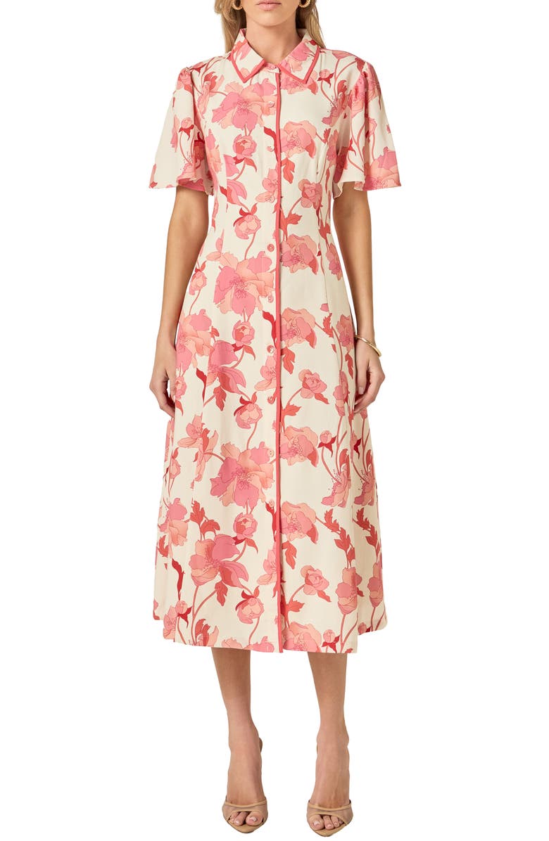 English Factory Print Midi Shirtdress, Main, color, Pink/ Cream