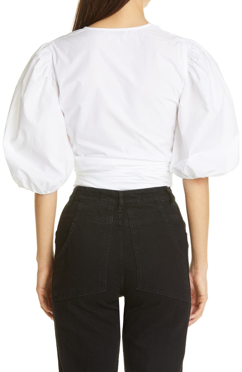 Ganni Organic Cotton Poplin Wrap Top, Alternate, color, 